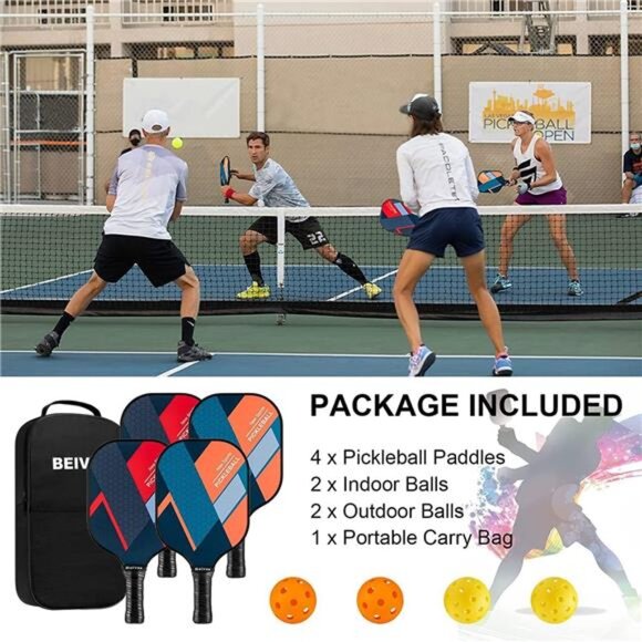Pickleball Paddles Fiberglass Surface Pickleball Paddles Set of 4 Pickleball Set - Picture 5 of 8